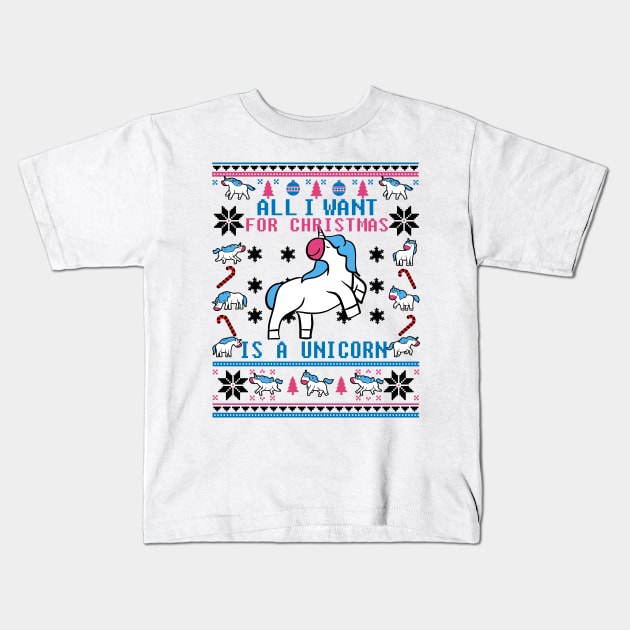 Funny Unicorn Lover Ugly Christmas Sweater Kids T-Shirt by KsuAnn